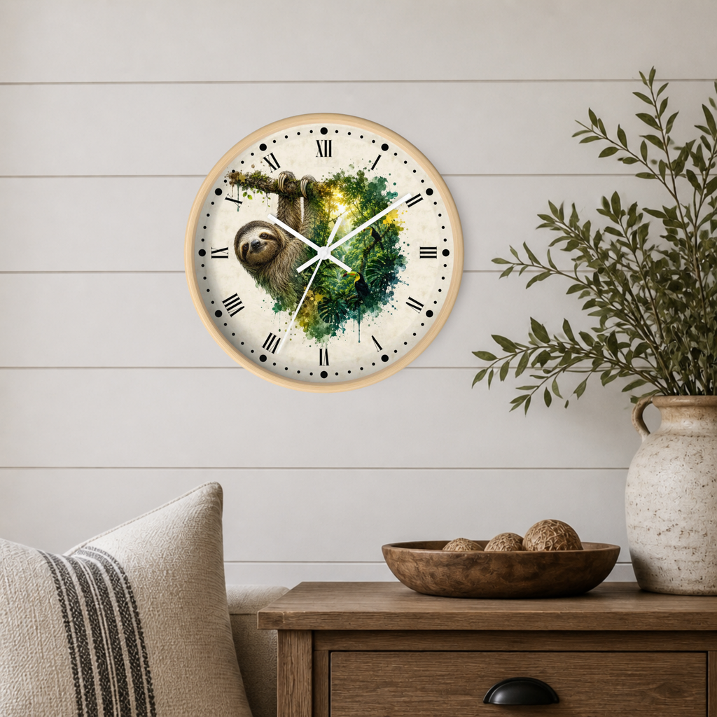 Sloth Toucan Layered Portrait Wall Clock — Tropical Animal Bird Decor