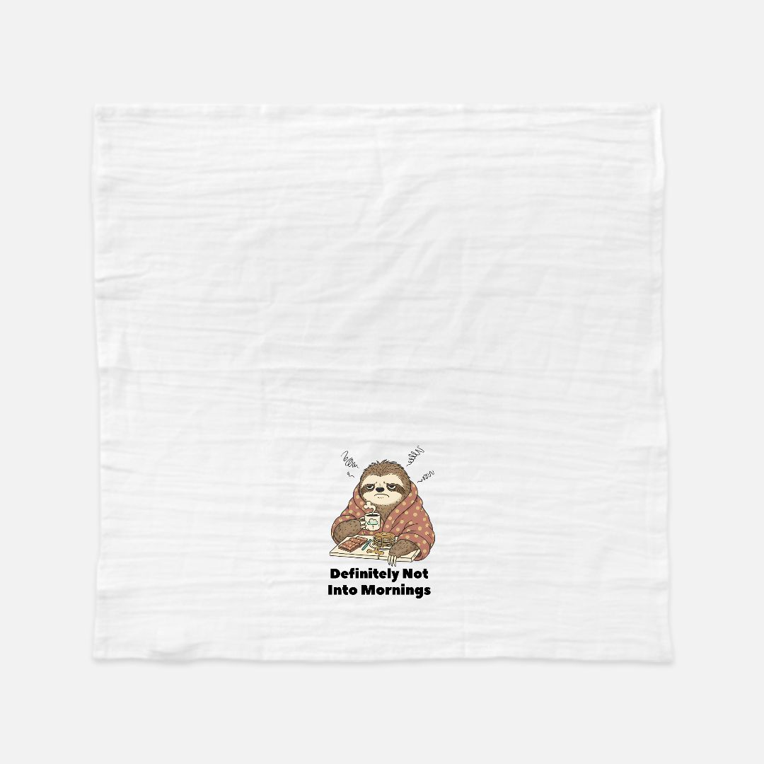 tea towel with a sloth graphic and text on a white background