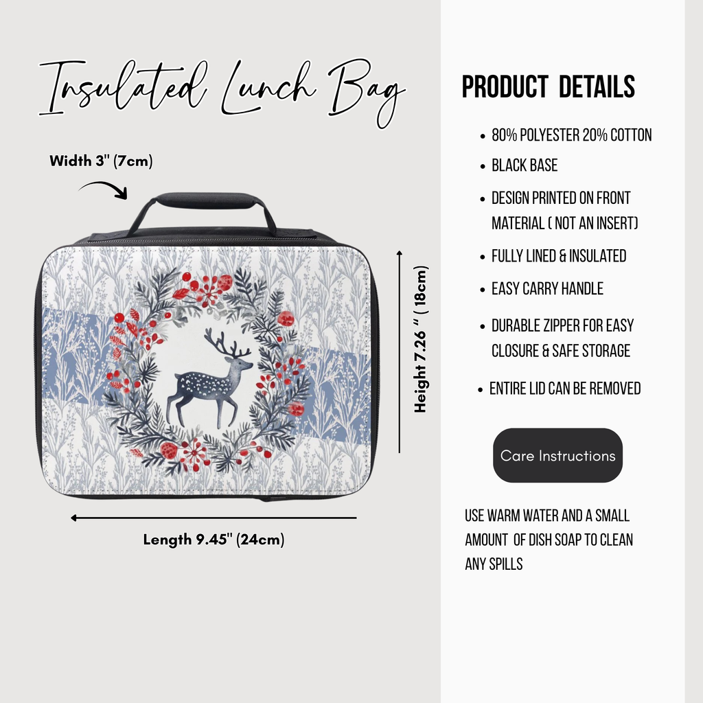 Reindeer Wreath Insulated Lunch Bag – Snowberry Woods Christmas