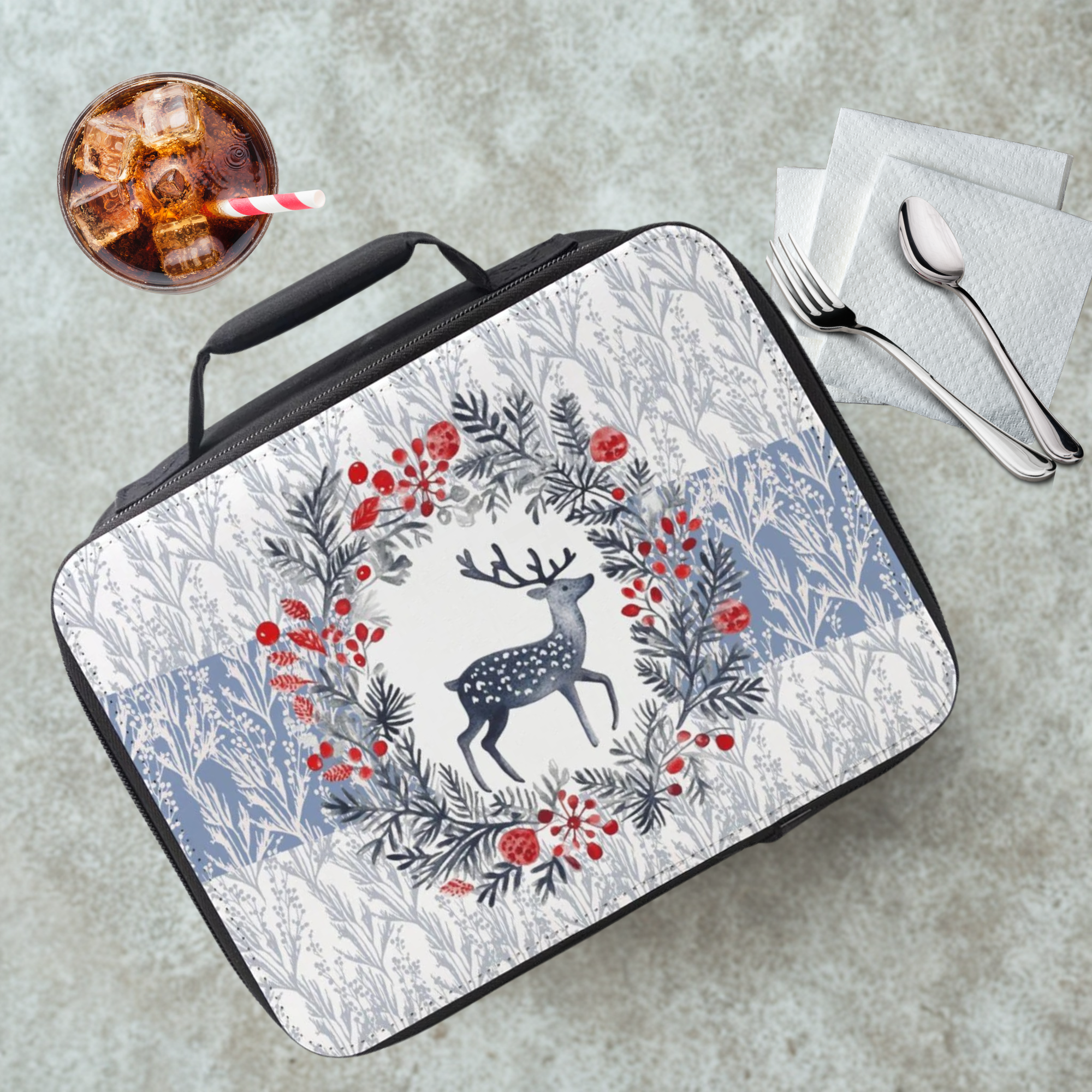 Reindeer Wreath Insulated Lunch Bag – Snowberry Woods Christmas