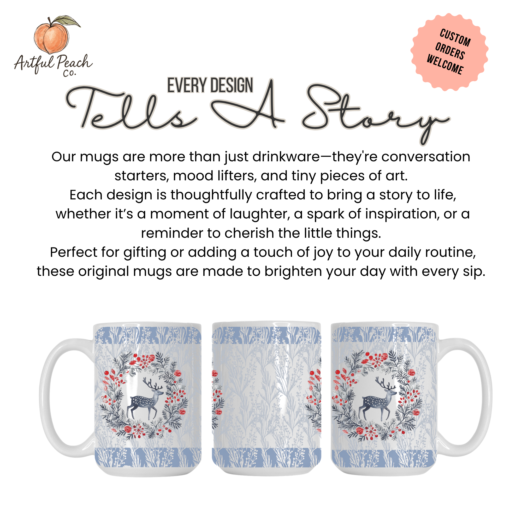 Snowberry Woods Deer Mug Deluxe 15oz – Nordic Christmas Woodland Coffee Cup