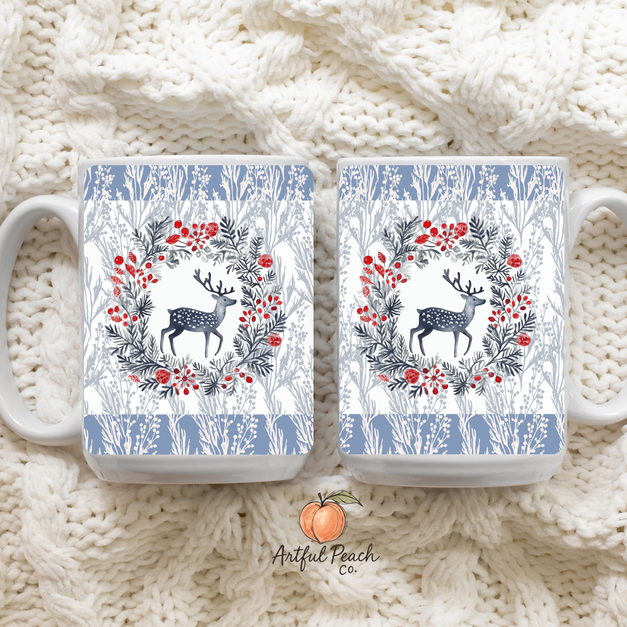 Snowberry Woods Deer Mug Deluxe 15oz – Nordic Christmas Woodland Coffee Cup