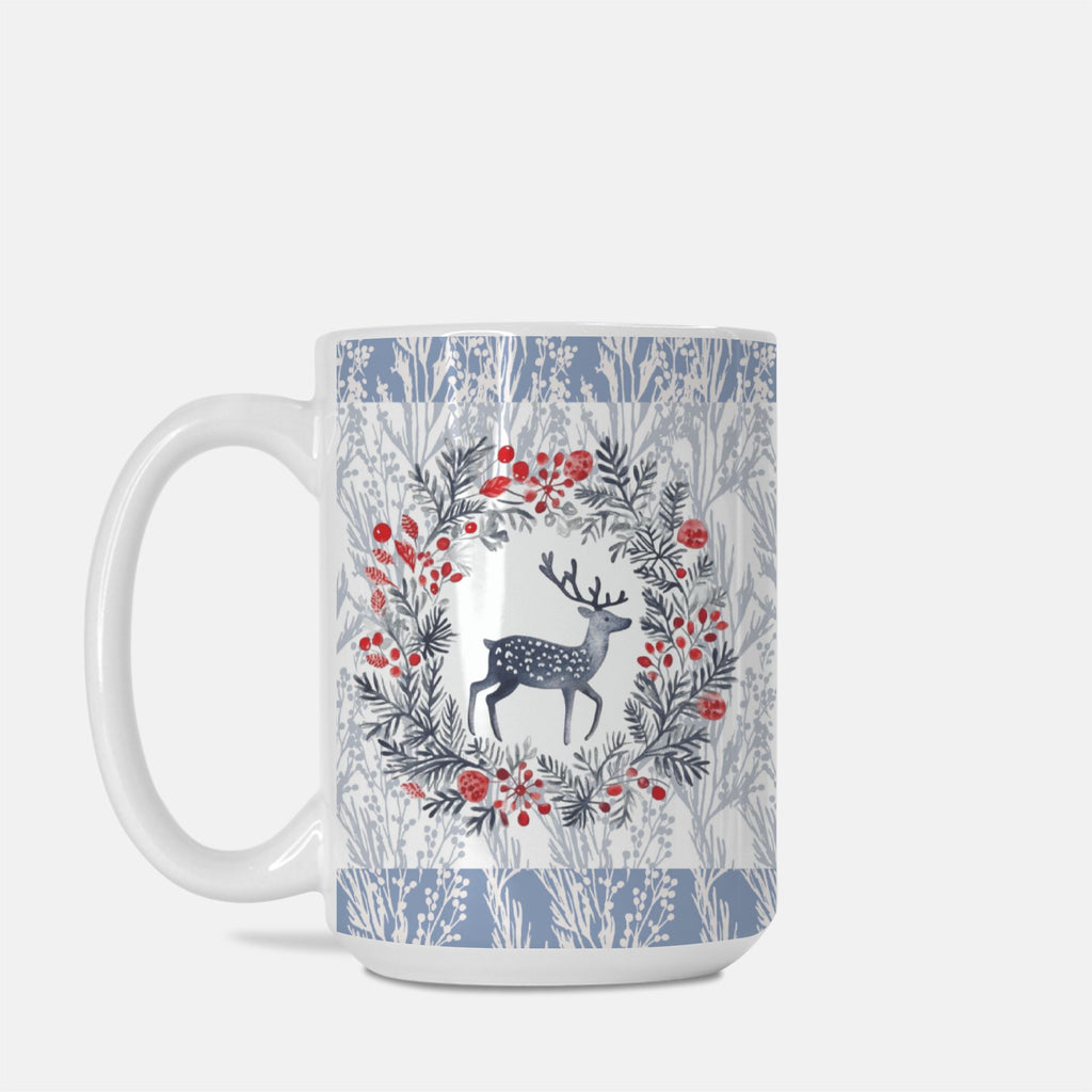 Mug with deer and floral design on a white background