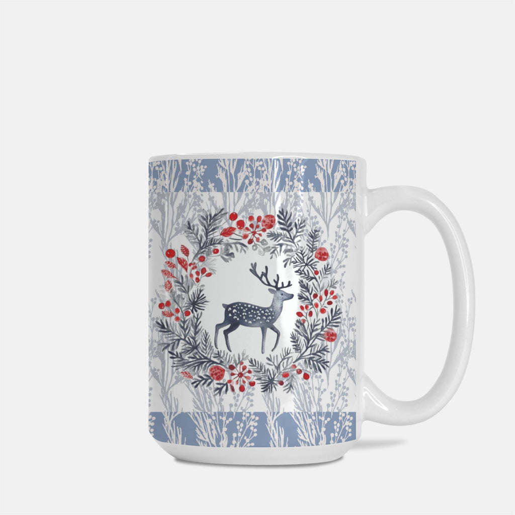 Mug with a deer and floral design on a white background
