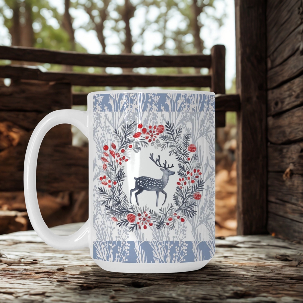 Snowberry Woods Deer Mug Deluxe 15oz – Nordic Christmas Woodland Coffee Cup