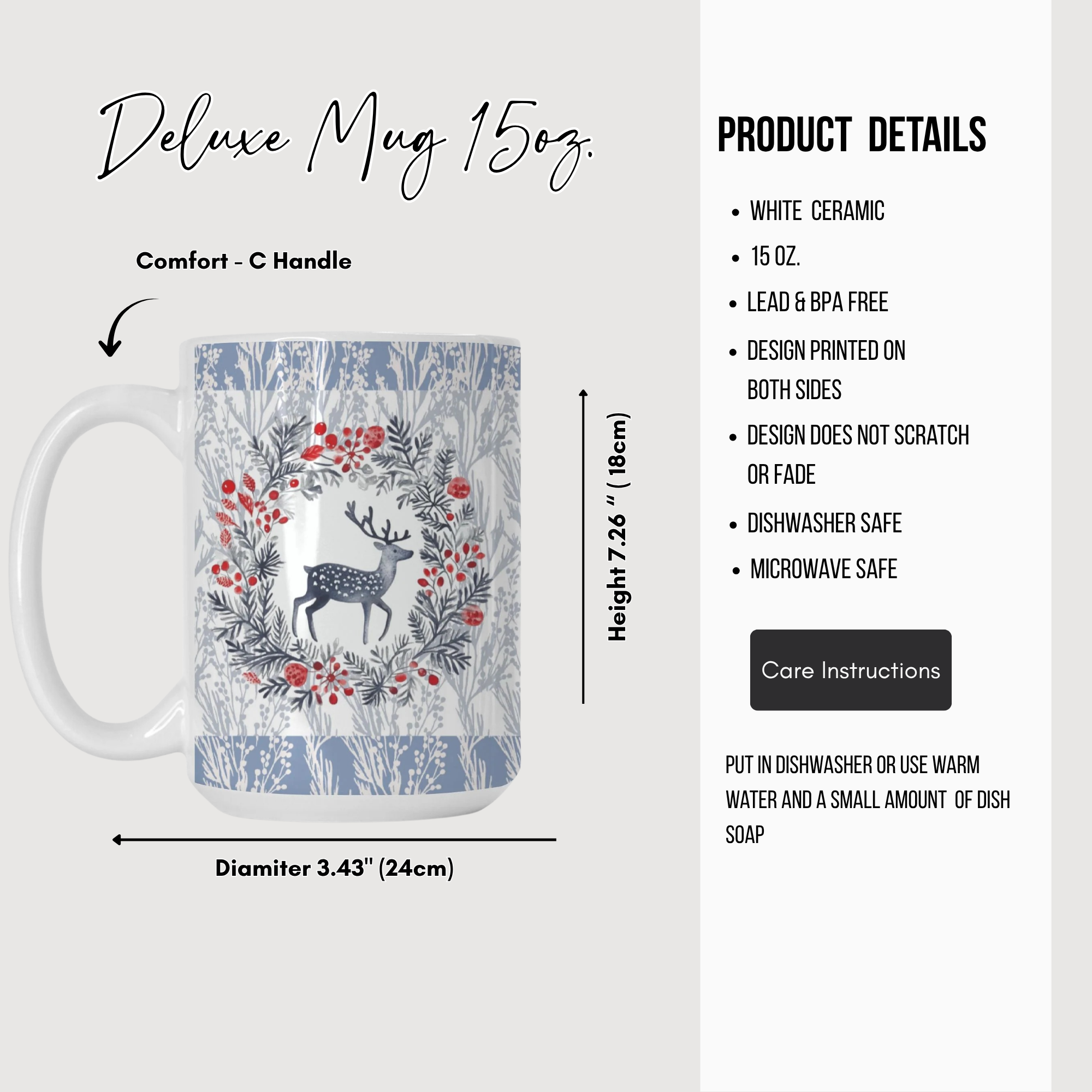 Snowberry Woods Deer Mug Deluxe 15oz – Nordic Christmas Woodland Coffee Cup