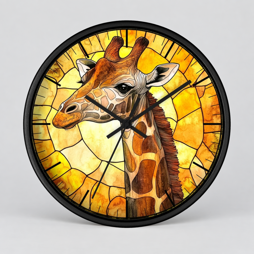 Giraffe Stained Glass Wall Clock — Rustic Safari Animal Home Decor