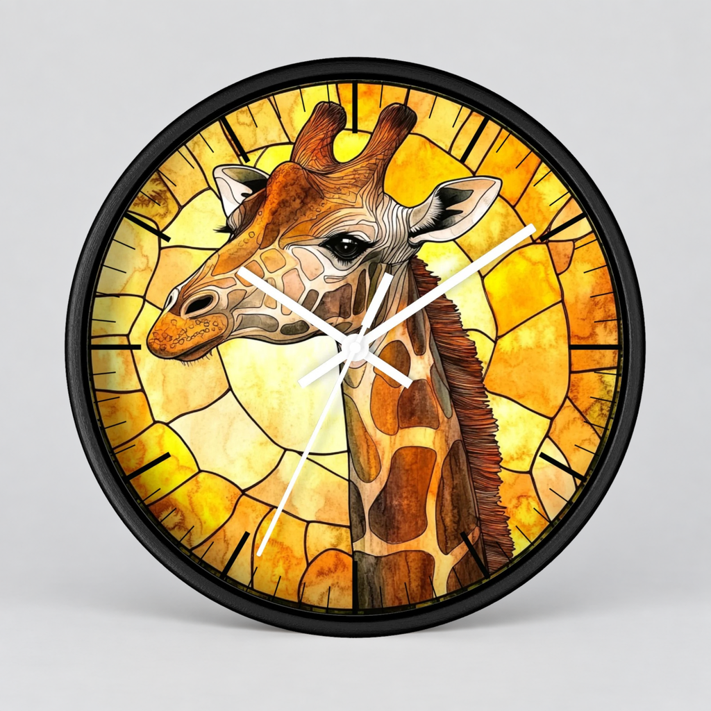 Giraffe Stained Glass Wall Clock — Rustic Safari Animal Home Decor