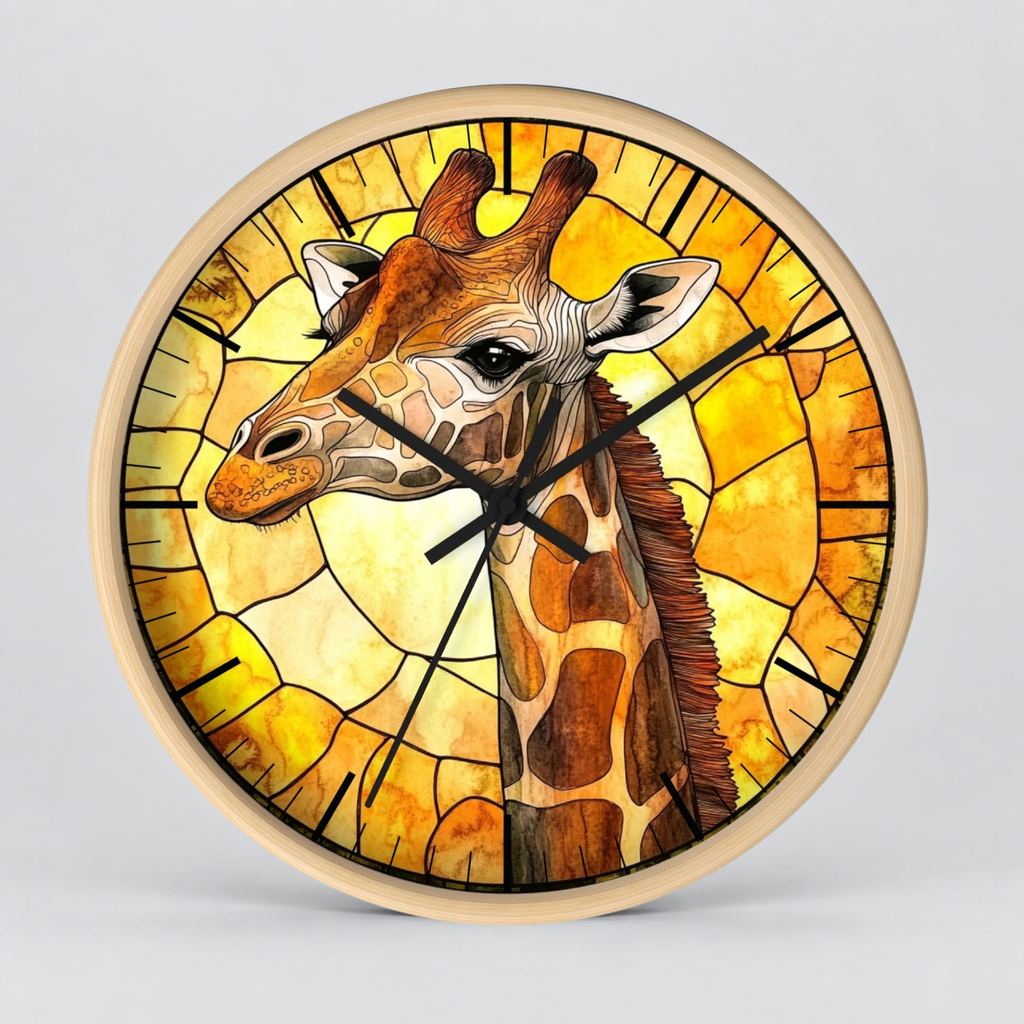 Giraffe Stained Glass Wall Clock — Rustic Safari Animal Home Decor