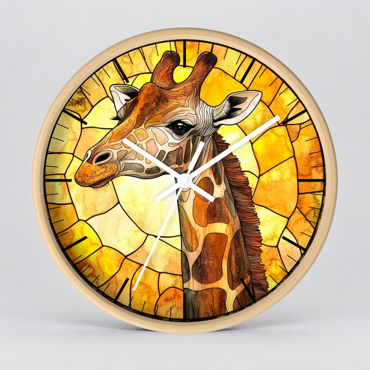 Giraffe Stained Glass Wall Clock — Rustic Safari Animal Home Decor