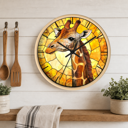 Giraffe Stained Glass Wall Clock — Rustic Safari Animal Home Decor