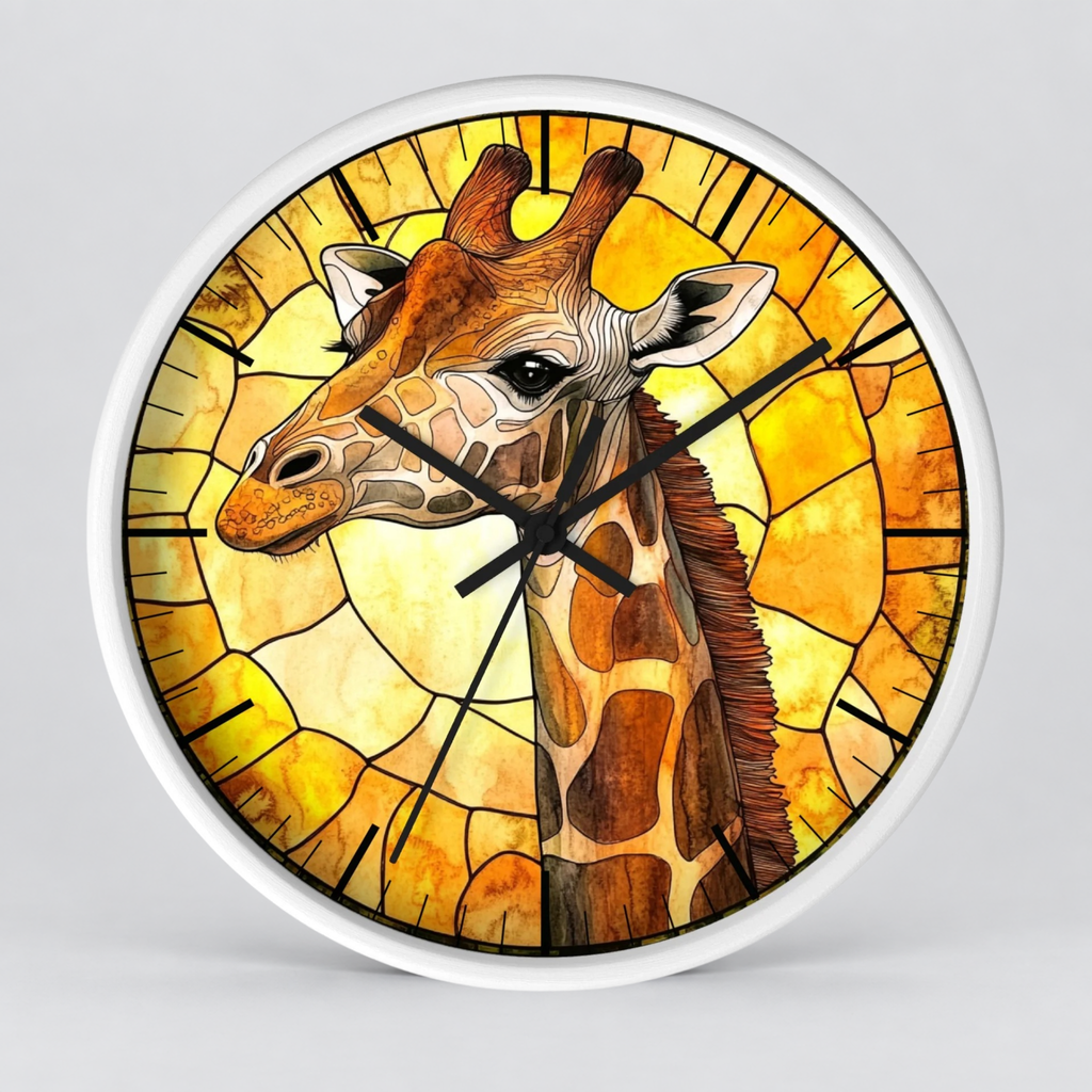 Giraffe Stained Glass Wall Clock — Rustic Safari Animal Home Decor