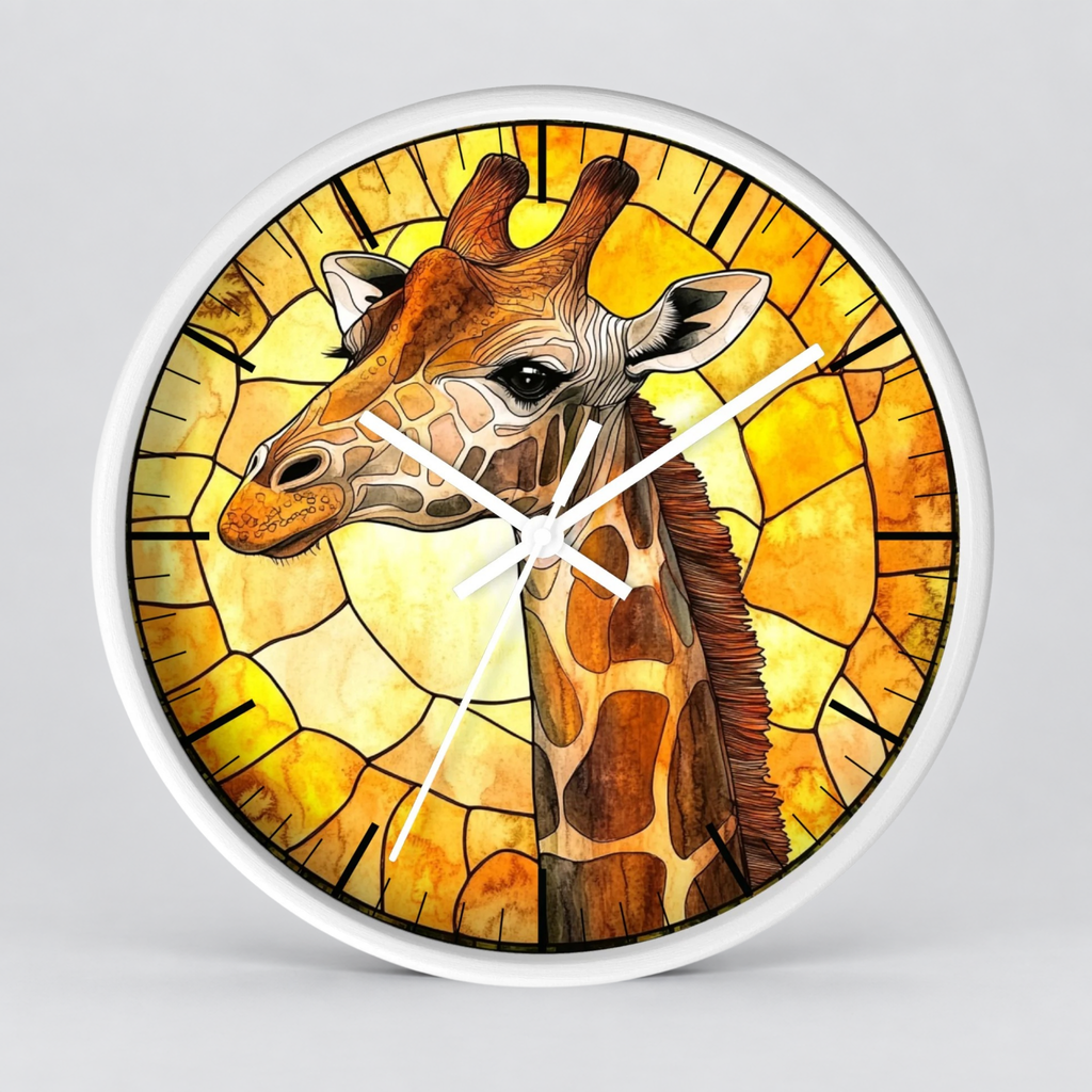 Giraffe Stained Glass Wall Clock — Rustic Safari Animal Home Decor