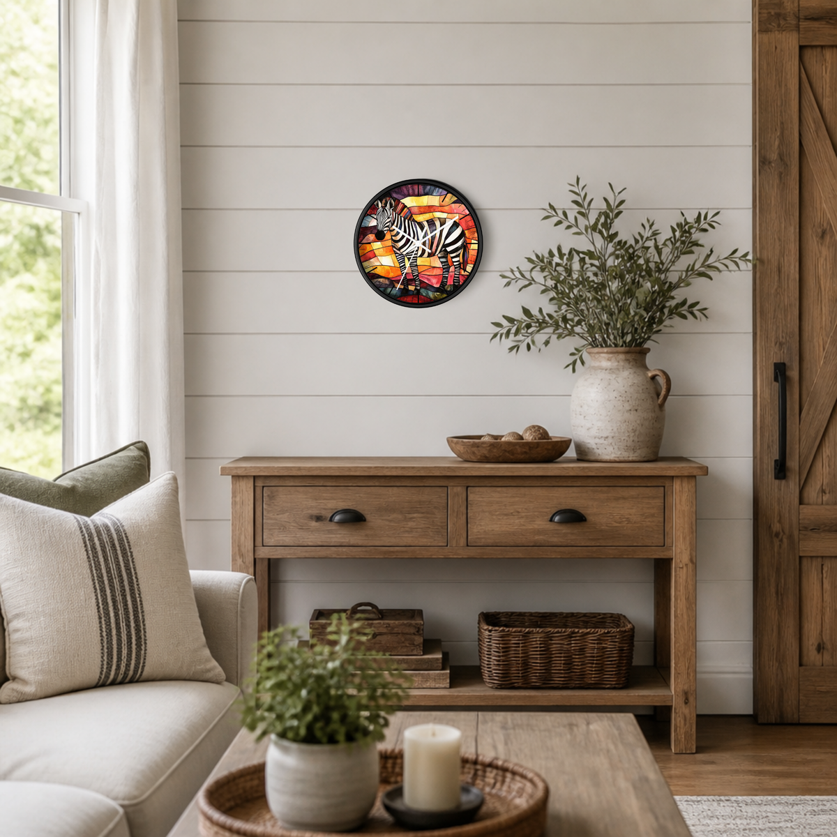 Zebra Stained Glass Wall Clock — Colorful Safari Home Decor