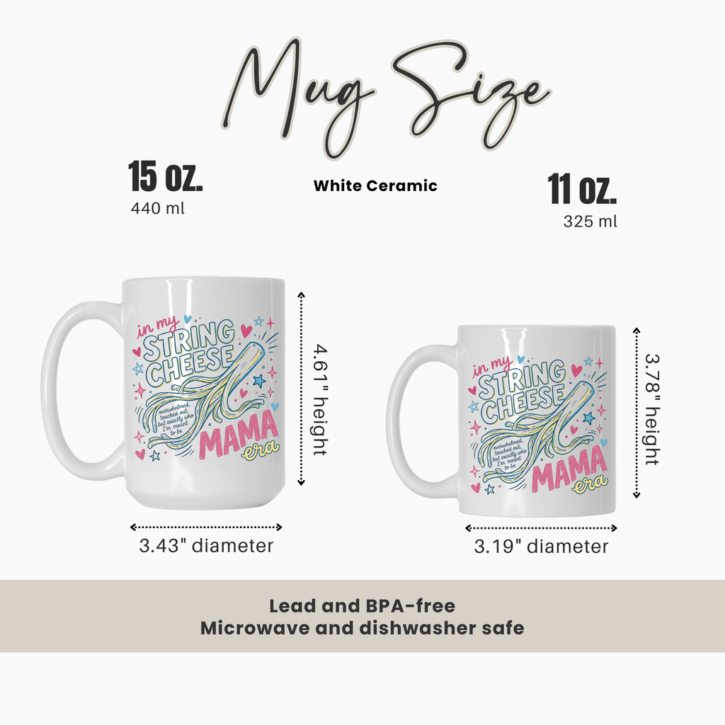 Mug size comparison chart with two mugs and measurements on a white background