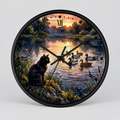 Black Cat and Ducks at Sunset Lake Wood Wall Clock