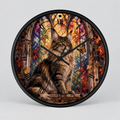 Main Coon Tabby Stained Glass Cat Wood Wall Clock
