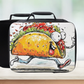 Lunch bag with a cartoon taco design on a white background
