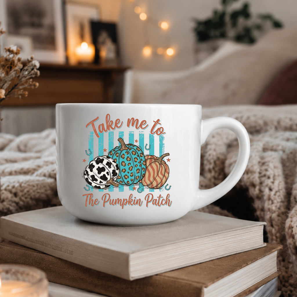 25oz Ceramic Latte Soup Mug — "Take Me to The Pumpkin Patch" Autumn Coffee Cup