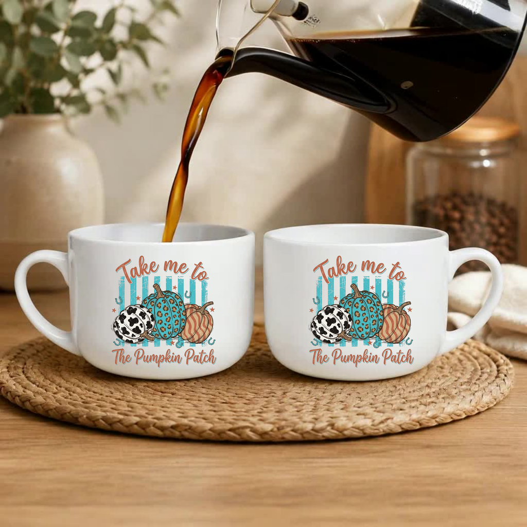 25oz Ceramic Latte Soup Mug — "Take Me to The Pumpkin Patch" Autumn Coffee Cup