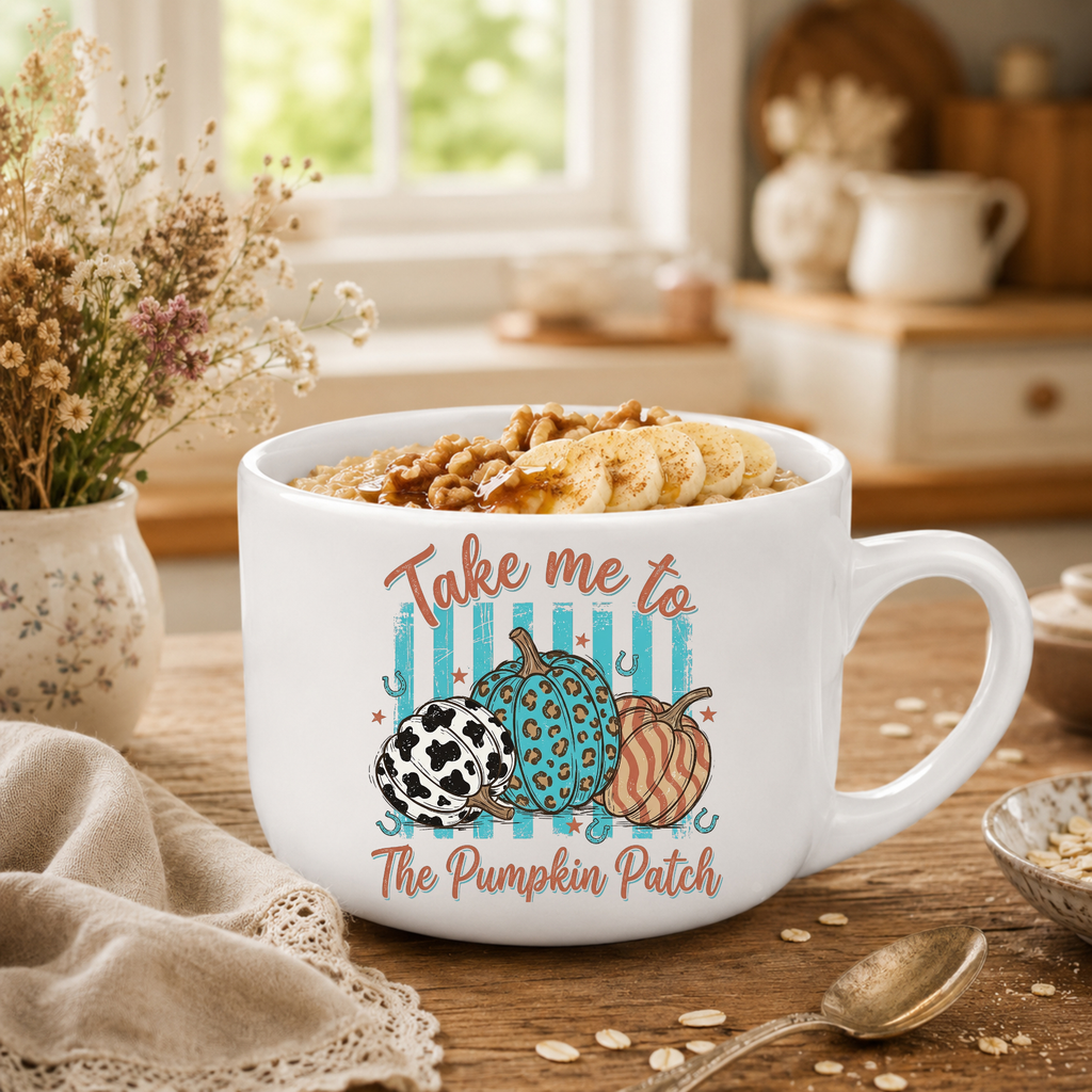 25oz Ceramic Latte Soup Mug — "Take Me to The Pumpkin Patch" Autumn Coffee Cup