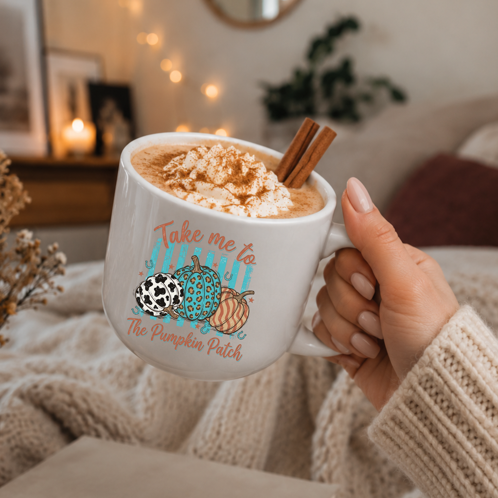 25oz Ceramic Latte Soup Mug — "Take Me to The Pumpkin Patch" Autumn Coffee Cup