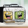 Lunch bag with cartoon character design on a white background