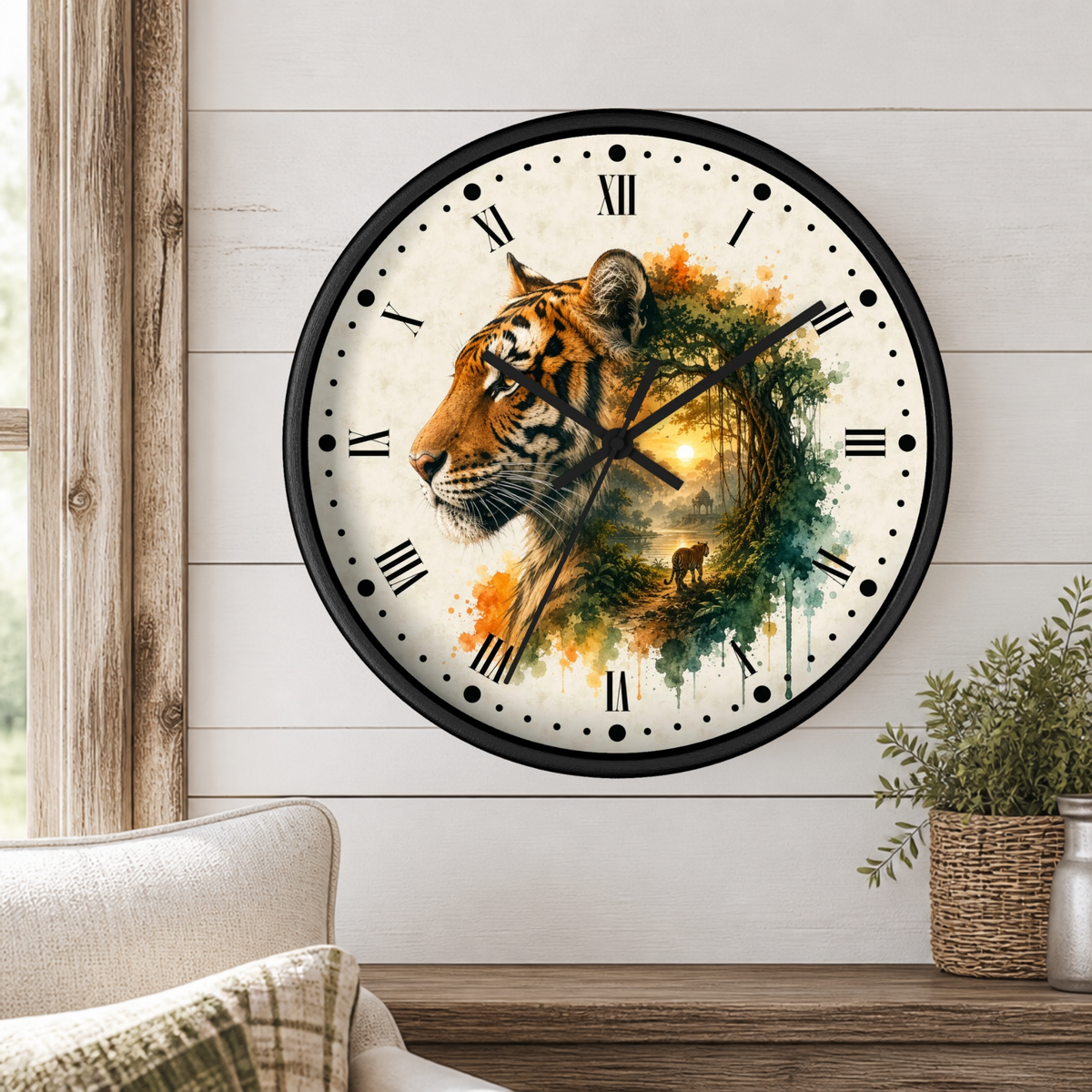 Tiger Layered Portrait Wall Clock — Vintage Wildlife Home Decor