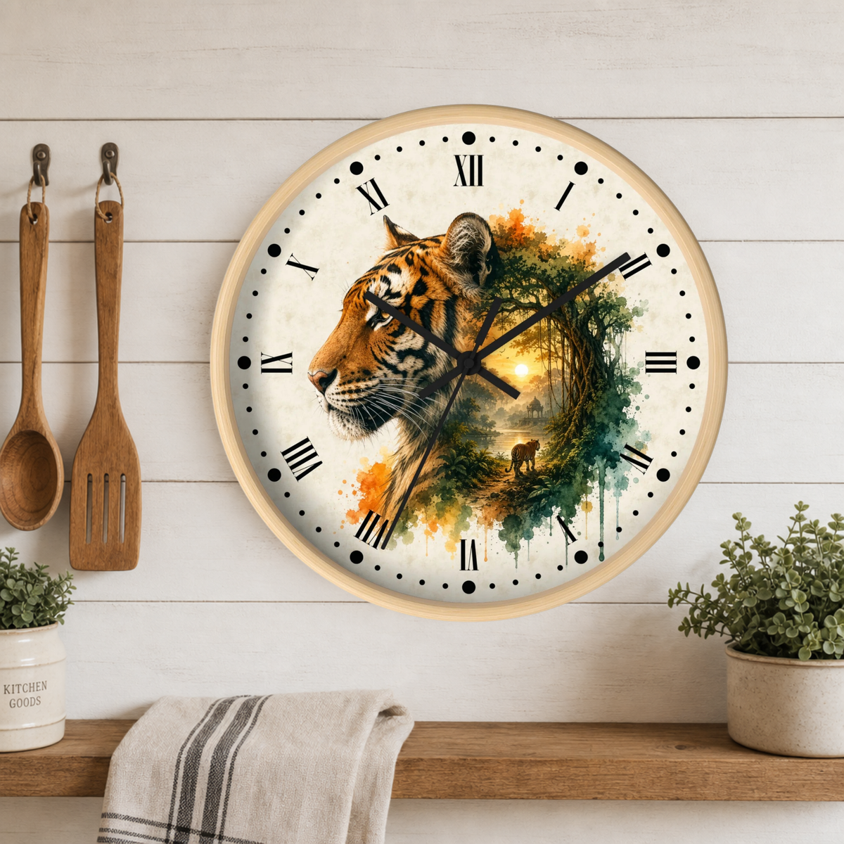 Tiger Layered Portrait Wall Clock — Vintage Wildlife Home Decor