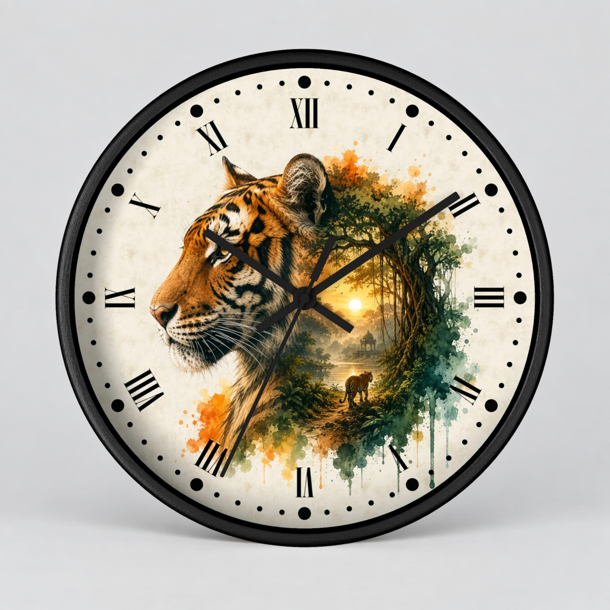 Tiger Layered Portrait Wall Clock — Vintage Wildlife Home Decor