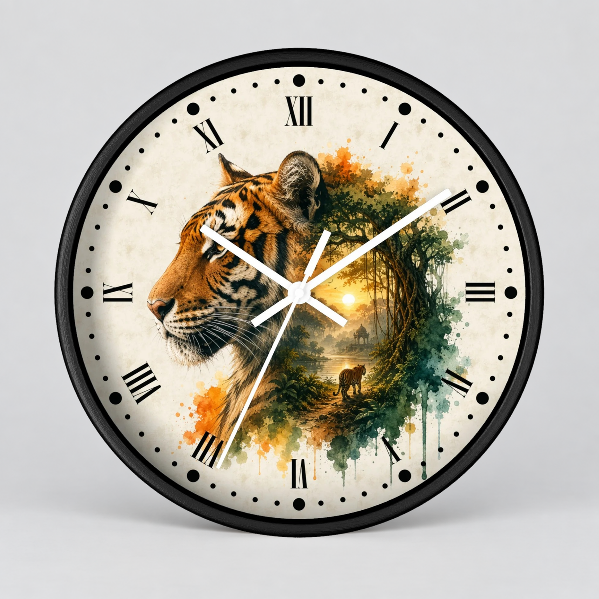 Tiger Layered Portrait Wall Clock — Vintage Wildlife Home Decor