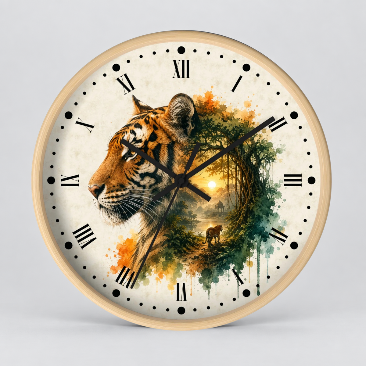 Tiger Layered Portrait Wall Clock — Vintage Wildlife Home Decor