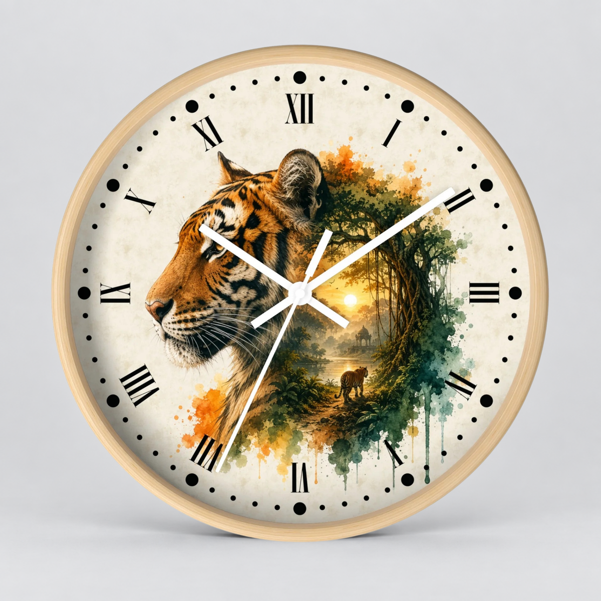Tiger Layered Portrait Wall Clock — Vintage Wildlife Home Decor