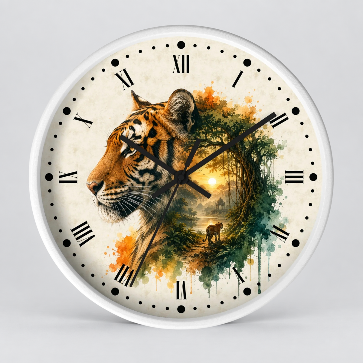 Tiger Layered Portrait Wall Clock — Vintage Wildlife Home Decor