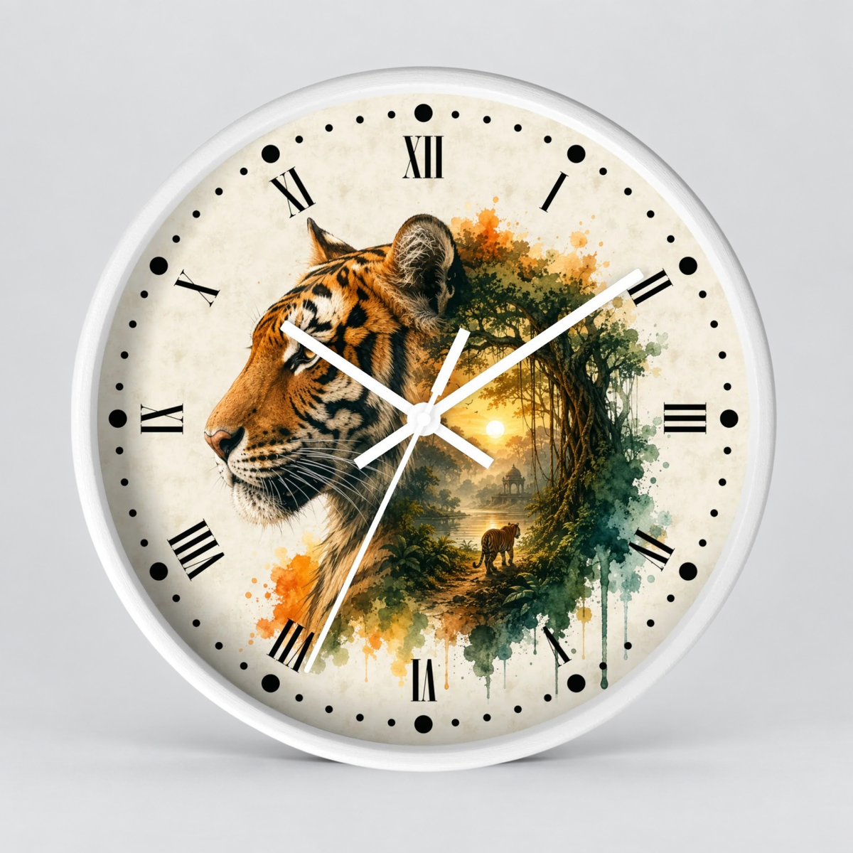 Tiger Layered Portrait Wall Clock — Vintage Wildlife Home Decor