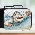 Lunch bag with a cartoon Yeti (Sasquatch) design on a white background