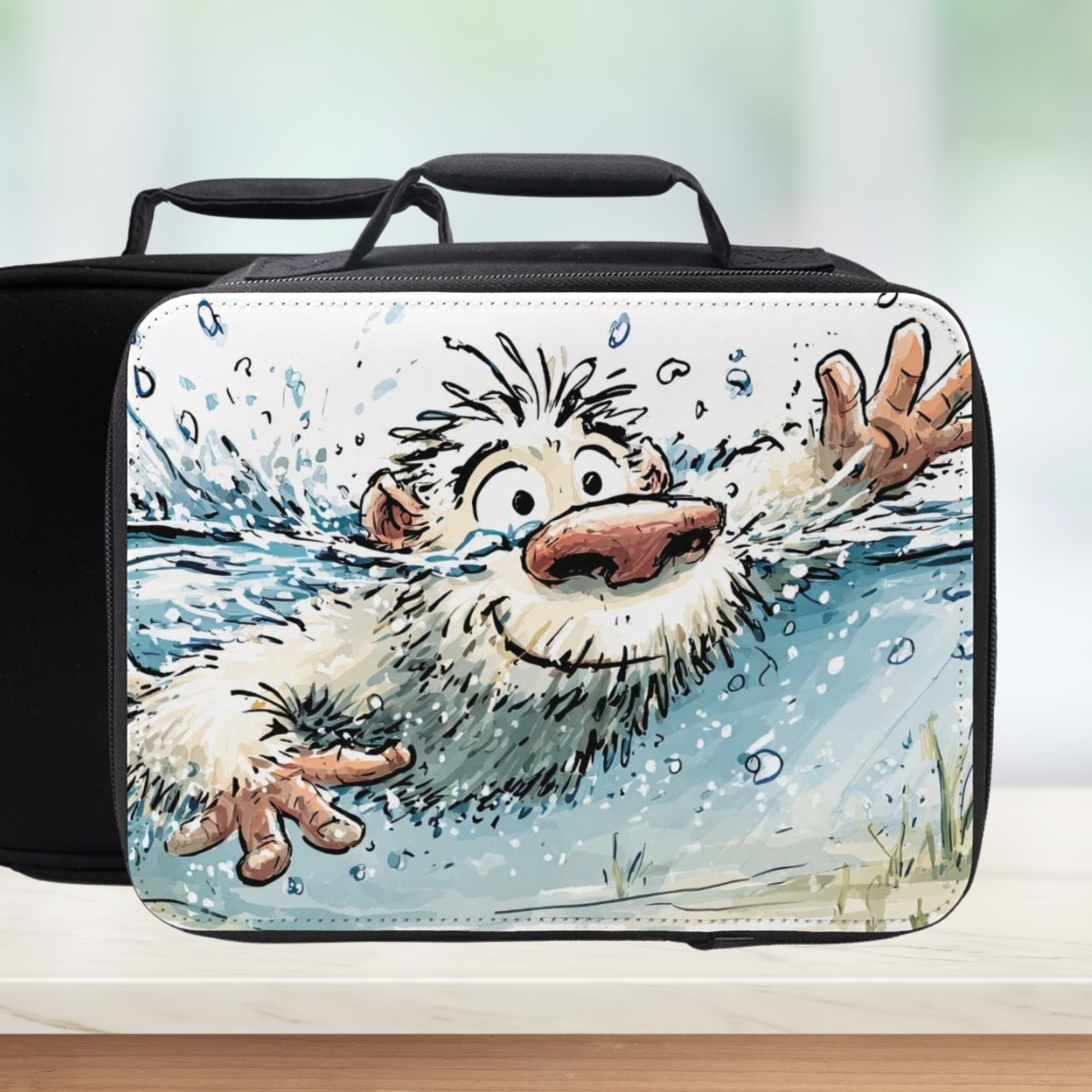 Lunch bag with a cartoon Yeti (Sasquatch) design on a white background