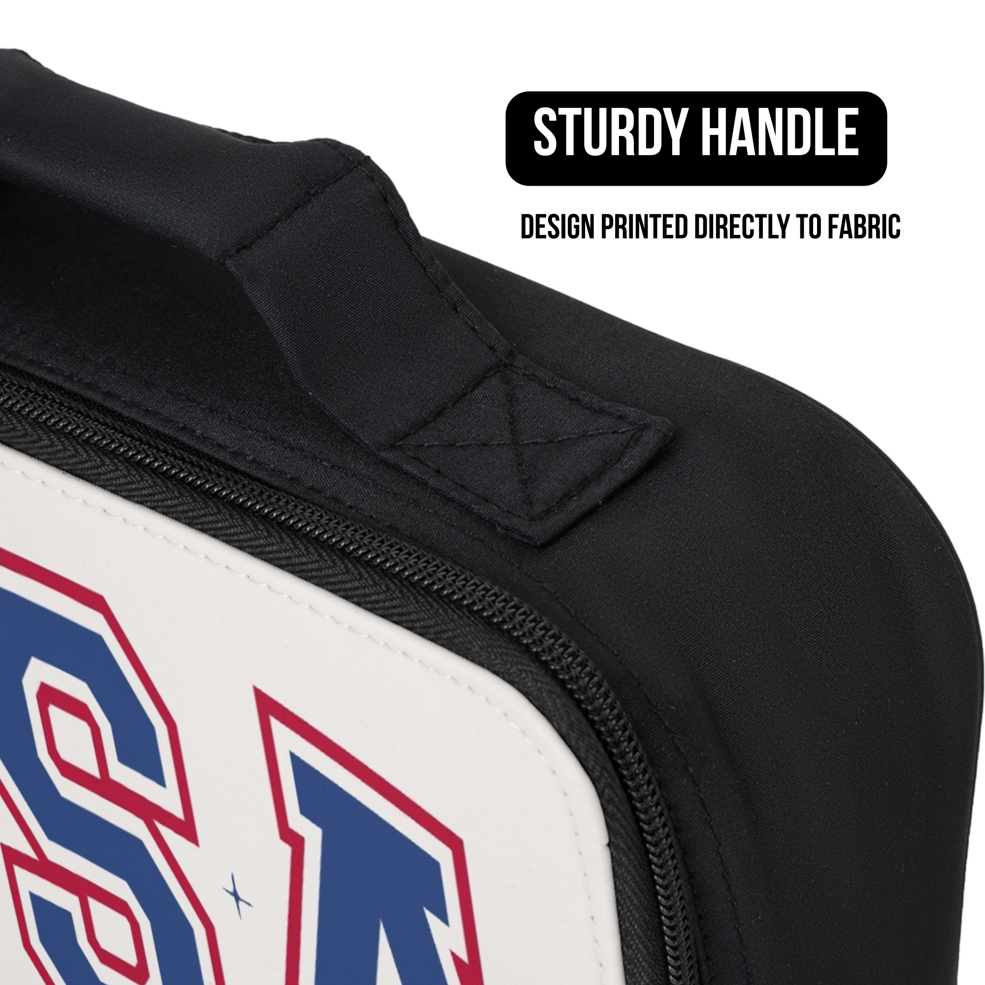 Black bag with 'USA' design and sturdy handle feature
