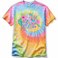 Colorful tie-dye t-shirt with a pink octopus design on a white background