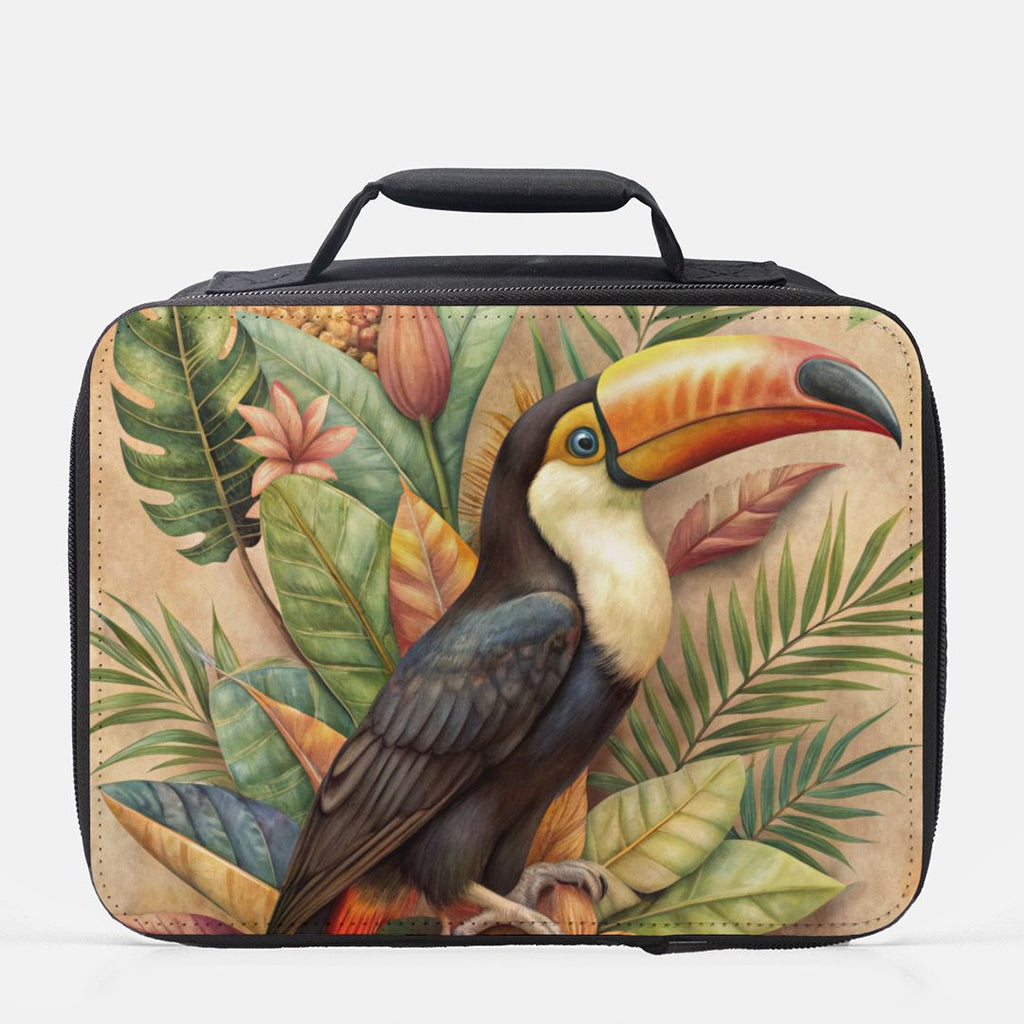 insulated lunch bag with toucan design on a white background