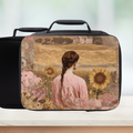 Victorian Girl and Her Sunflower Insulated Lunch Bag - Rustic Country Lunchbox