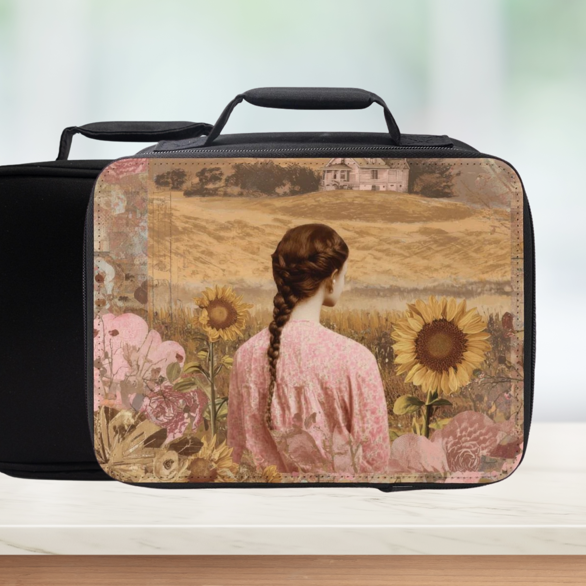 Victorian Girl and Her Sunflower Insulated Lunch Bag