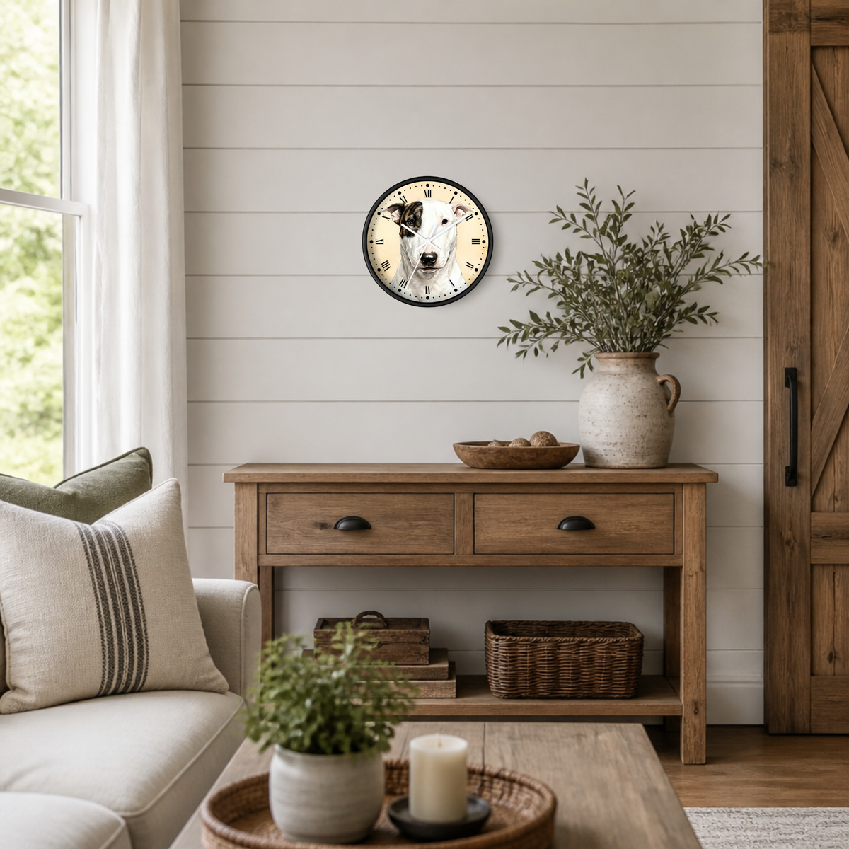 Brindle Spot Bull Terrier Wall Clock — Vintage Dog Portrait Decor