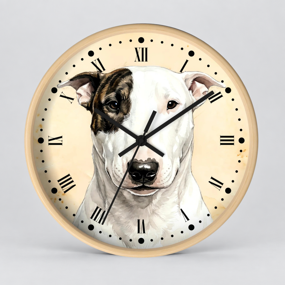 Brindle Spot Bull Terrier Wall Clock — Vintage Dog Portrait Decor