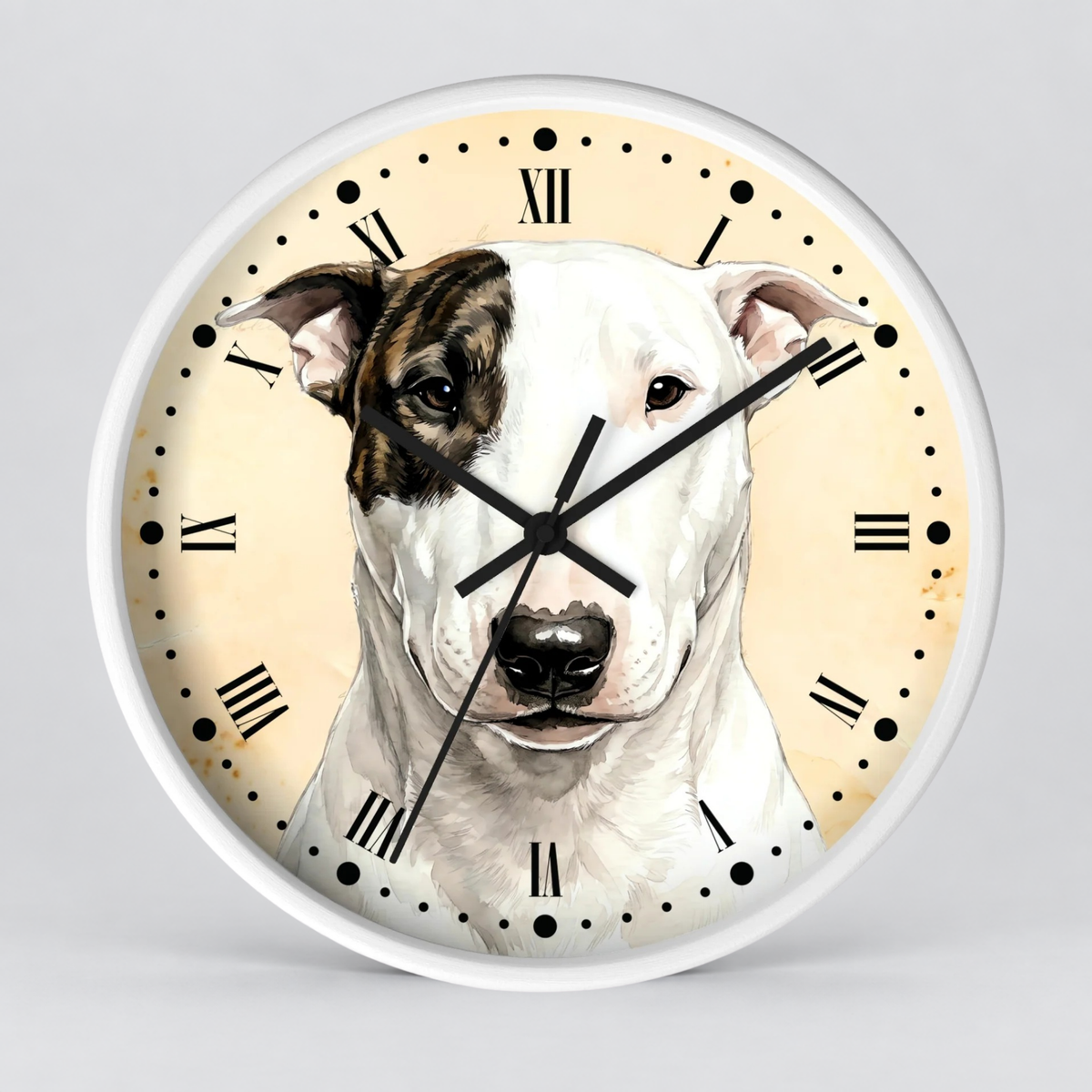 Brindle Spot Bull Terrier Wall Clock — Vintage Dog Portrait Decor