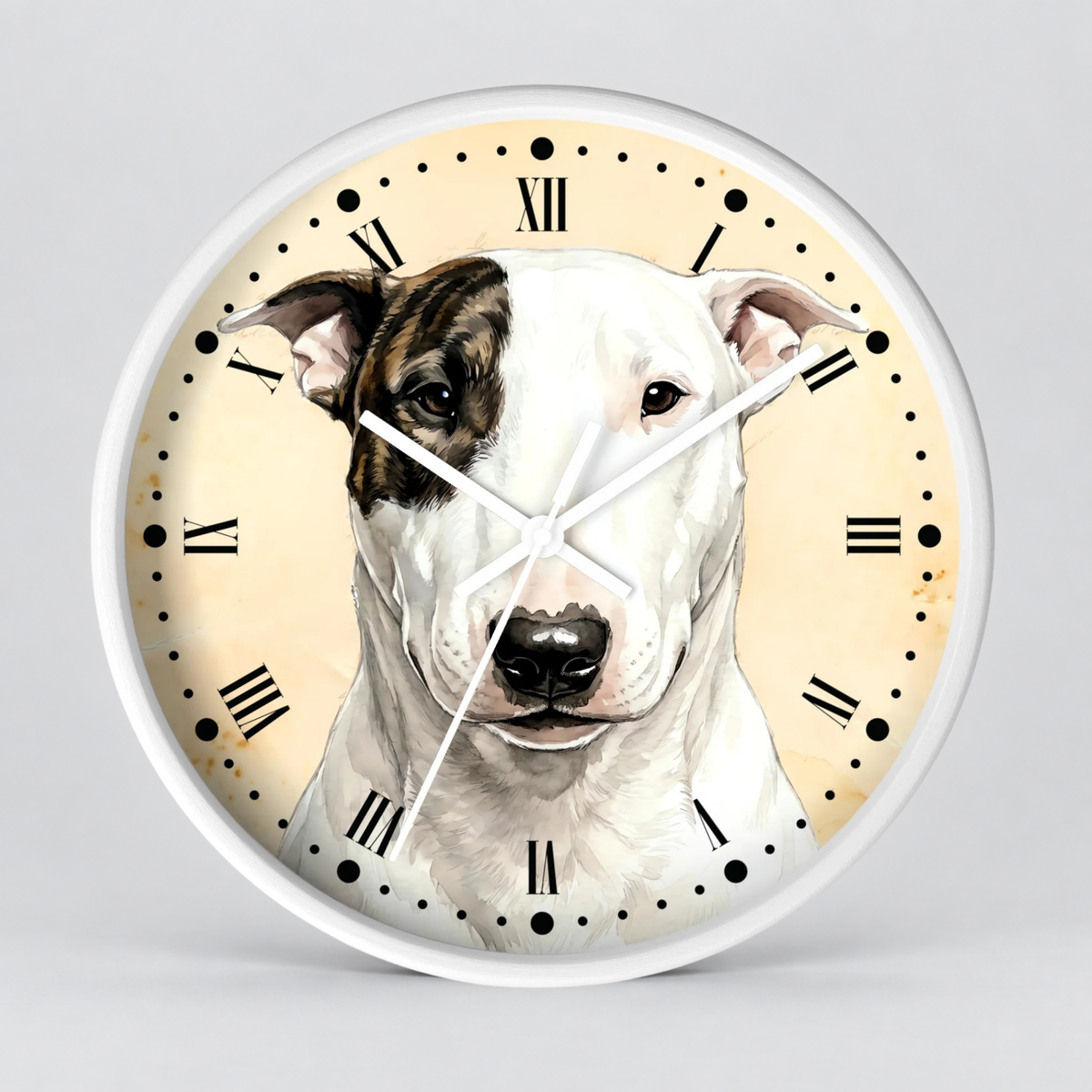 Brindle Spot Bull Terrier Wall Clock — Vintage Dog Portrait Decor
