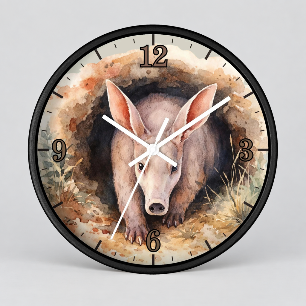 Aardvark Watercolor Wall Clock — Whimsical Wildlife Home Décor