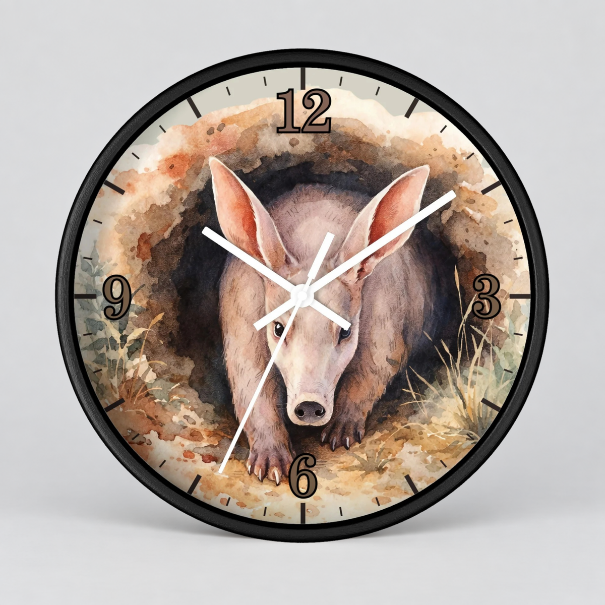 Aardvark Watercolor Wall Clock — Whimsical Wildlife Home Décor