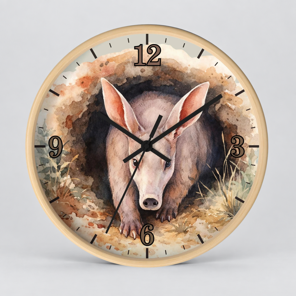 Aardvark Watercolor Wall Clock — Whimsical Wildlife Home Décor