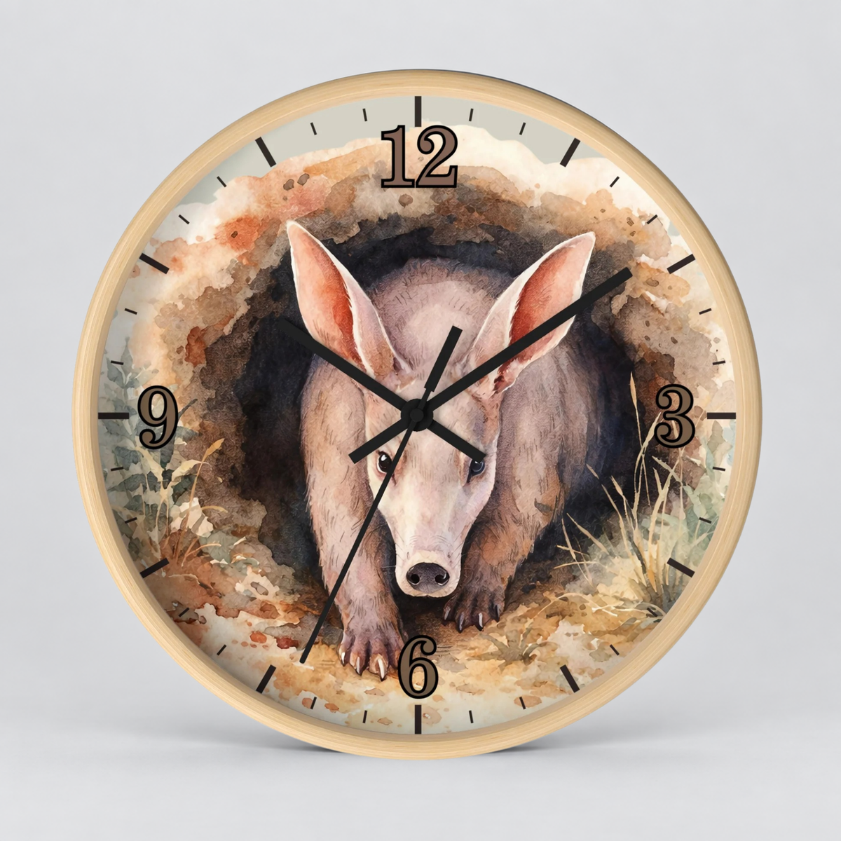 Aardvark Watercolor Wall Clock — Whimsical Wildlife Home Décor